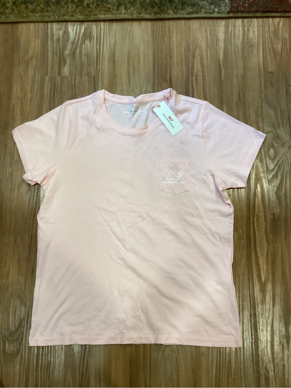 Vineyard Vines Pink Pocket Tee with Silver Foil Whale NWT W L